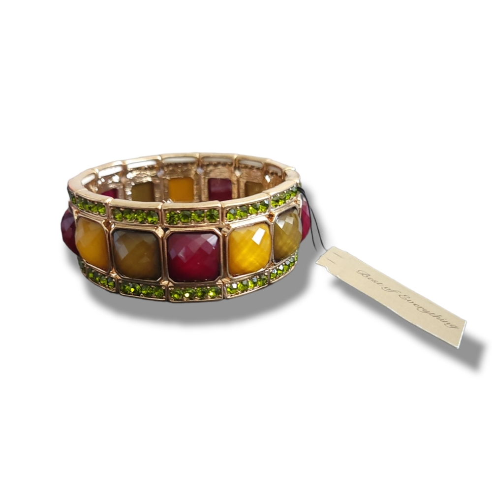 NWT | Pretty Gold Tone Multicolor Rhinestone Stretch Bracelet